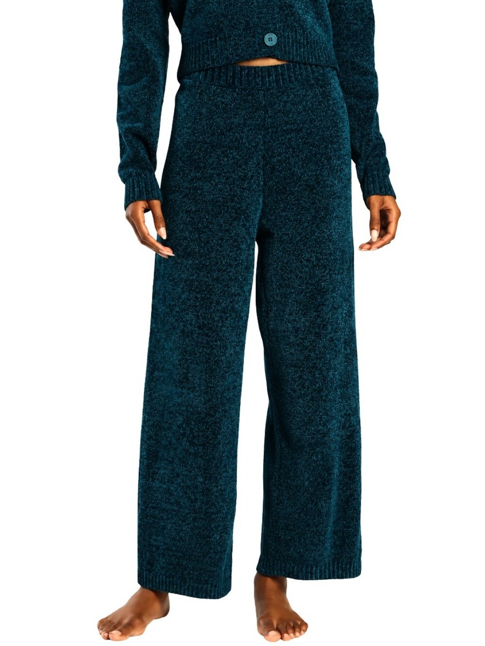Lulus Snuggle Sensation Emerald Green Chenille Knit Wide-Leg Pants Size Small